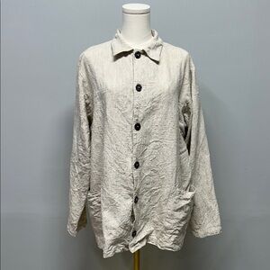 CP Shades Linen Shirt Medium Tan Earthy Lagenlook Coastal Boho Oversized Indie